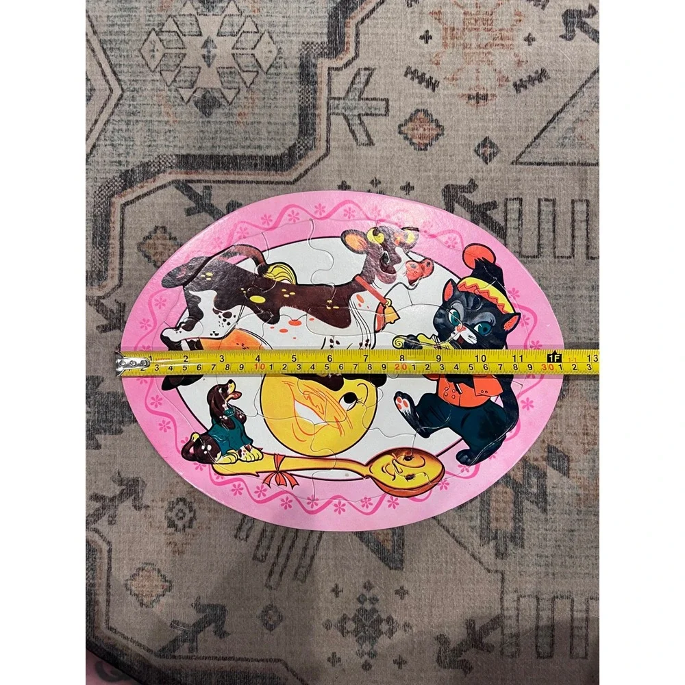 Vintage 1950-1960s Children's Nursery Rhyme Hey Diddle Diddle Oval Shaped Puzzle